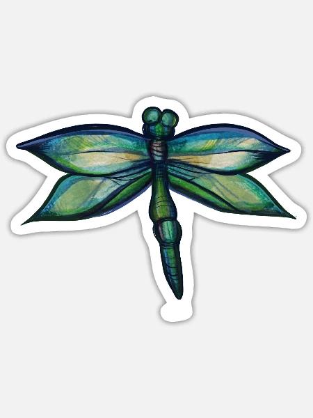 Smaragdgrüne Libellen-Aquarellflügel - Sticker Größe S (10 x 10 cm) - Mattweiß