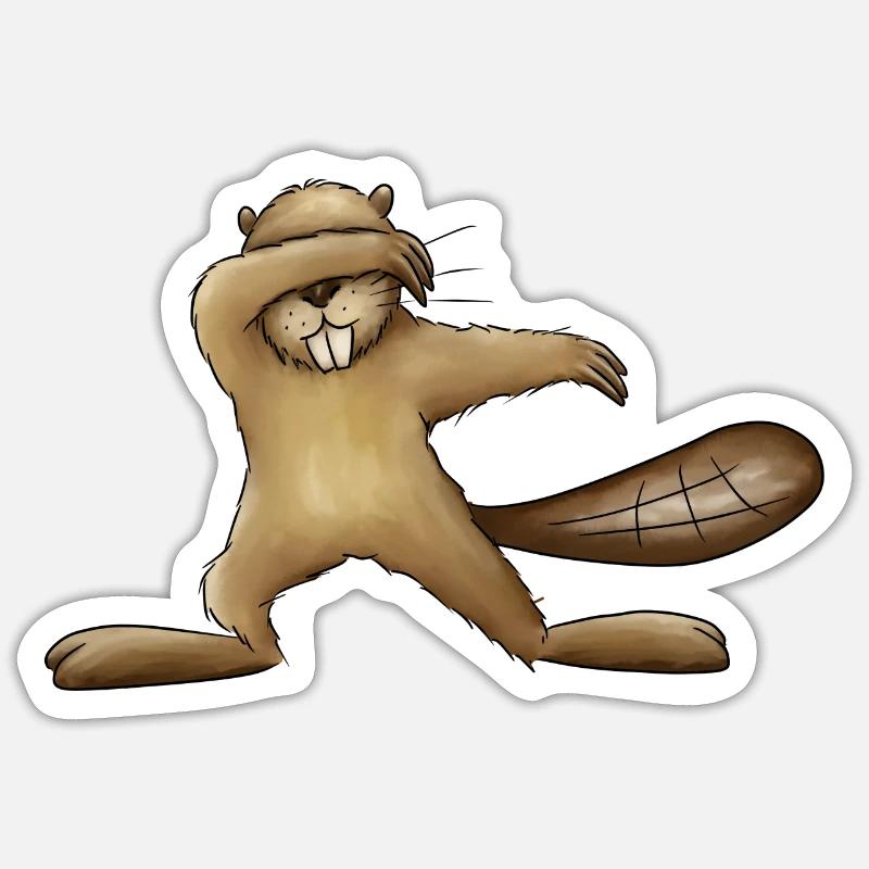 dabbender Bieber dabbing Dab Tanz Geschenk - Sticker Größe S (10 x 10 cm) - Mattweiß