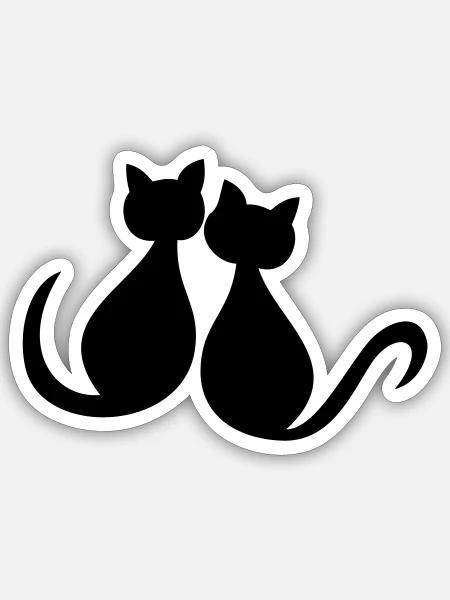 Katzen Liebe Valentinstag Kuschelkatzen Miau - Sticker Größe S (10 x 10 cm) - Mattweiß