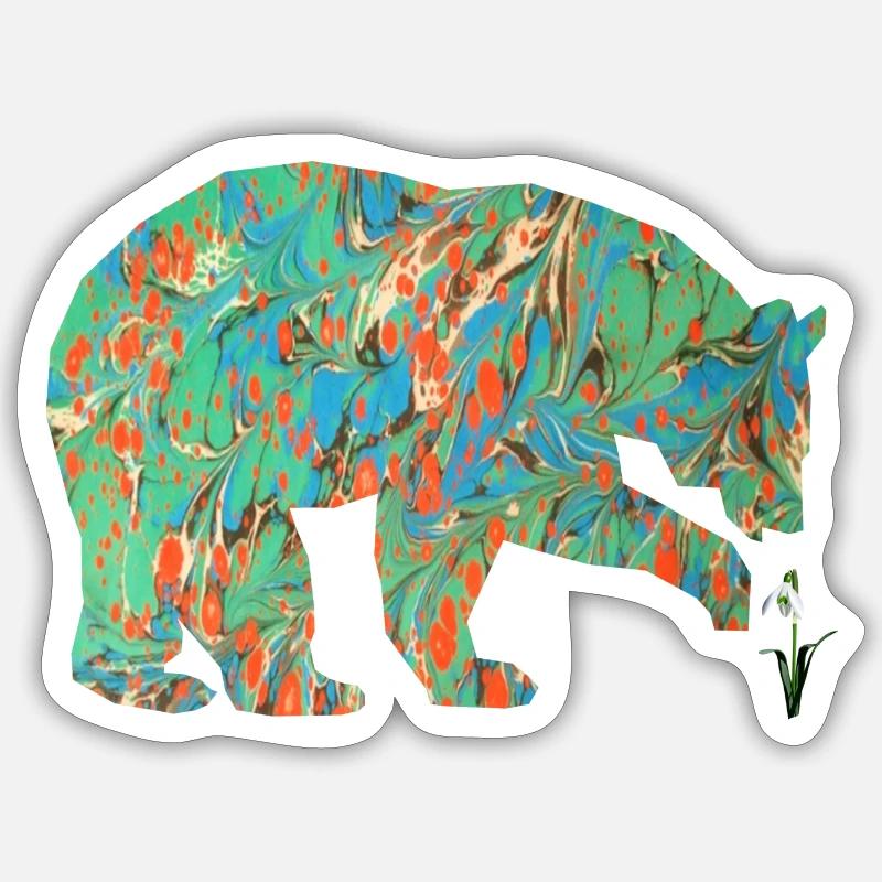 bär mit schneeglöckchen e 4 - Sticker Größe S (10 x 10 cm) - Mattweiß