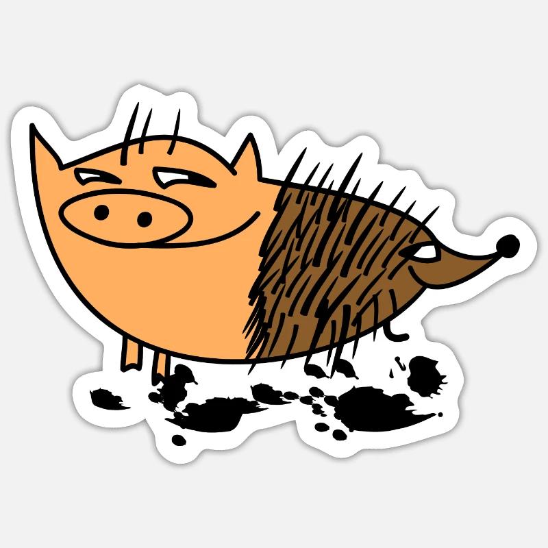 Schwein und Igel -Schweinigel (b) - Sticker Größe S (10 x 10 cm) - Mattweiß