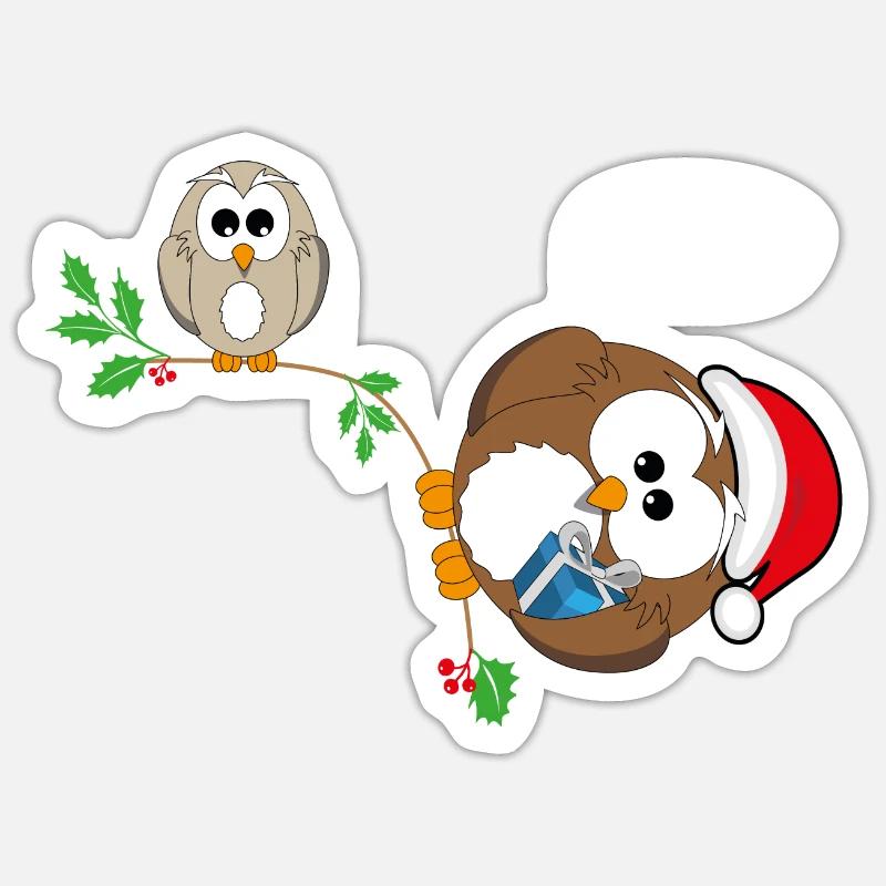 Weihnachten Eule Weihnachtsgeschenk Geschenk Sticker Größe S (10 x 10 cm)