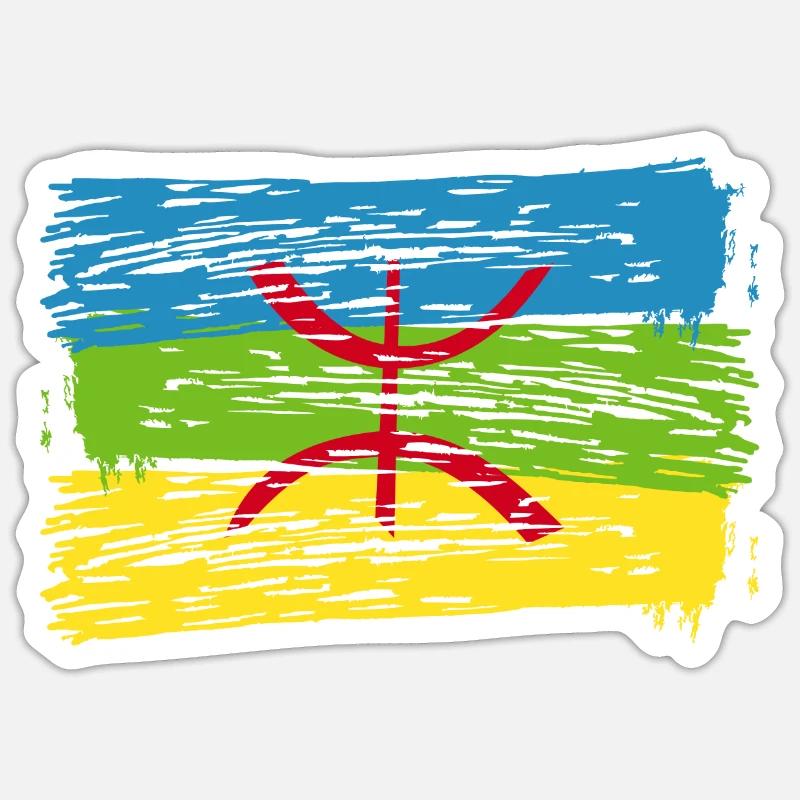 Drapeau Amazigh - Sticker taille S (10 x 10 cm) - blanc mat
