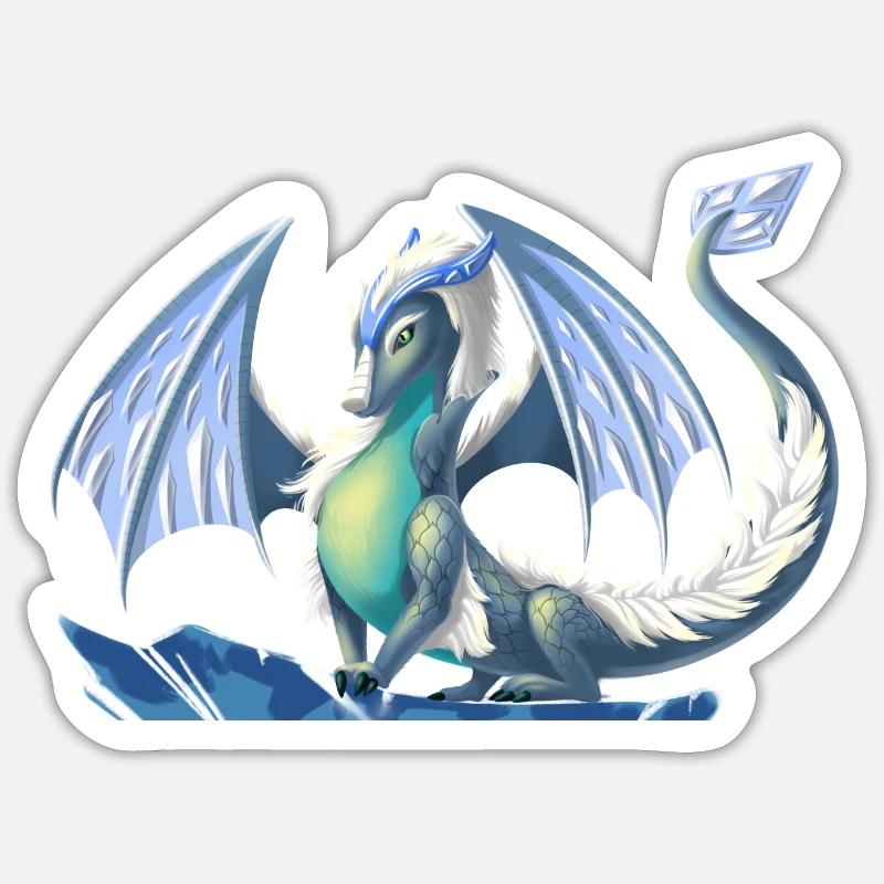 Magischer Eis Drache - Drachen der Elemente - Sticker Größe S (10 x 10 cm) - Mattweiß
