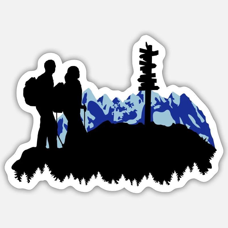 Berg Wandern - Wanderer - Sticker Größe S (10 x 10 cm) - Mattweiß