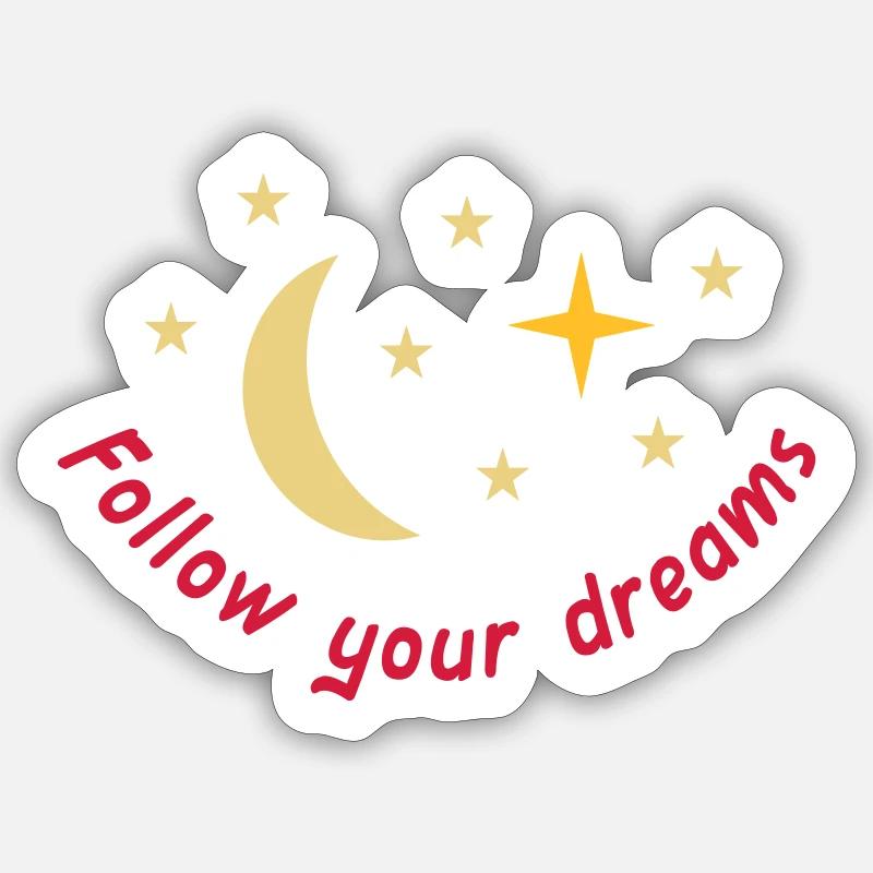 Suivez vos rêves (Lune, Étoiles) - Sticker taille S (10 x 10 cm) - blanc mat