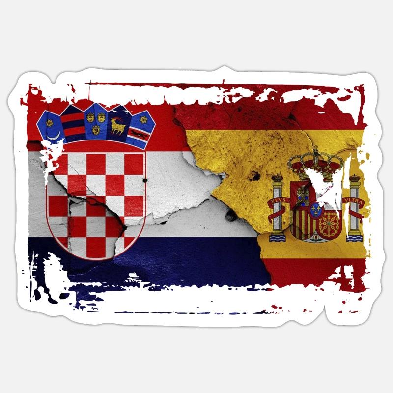 Croatien Espagne - Sticker taille S (10 x 10 cm) - blanc mat