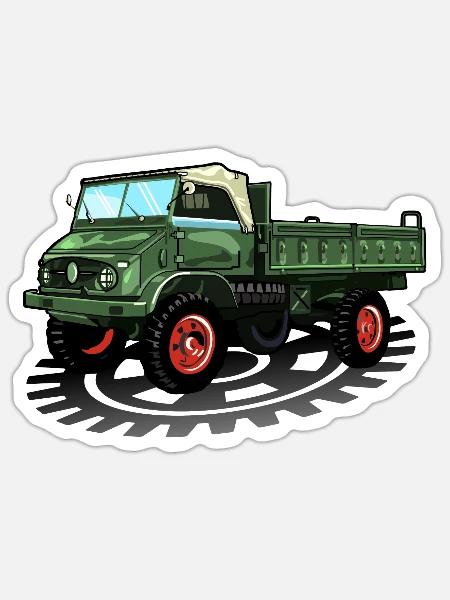 Unimog - Oldtimer - Offroad - Dispositif moteur universel - Sticker taille S (10 x 10 cm) - blanc mat