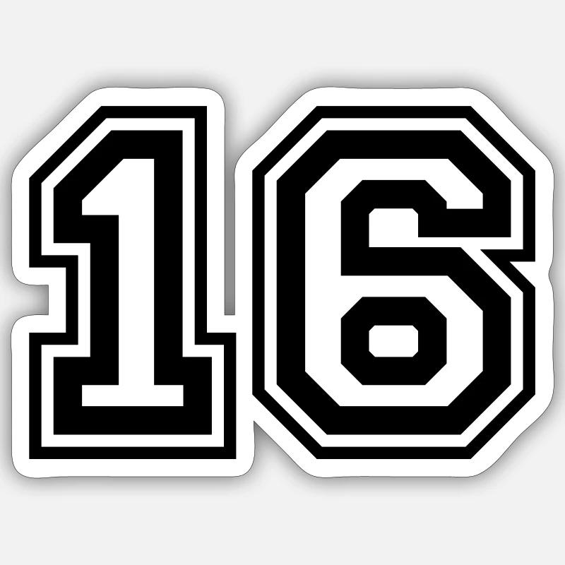 16 Numéro de numéro - Sticker taille S (10 x 10 cm) - blanc mat