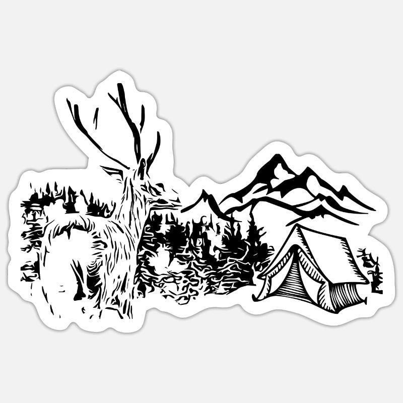Deer, Mountains, Nature, Camping - Sticker size S (10 x 10 cm) - white matte