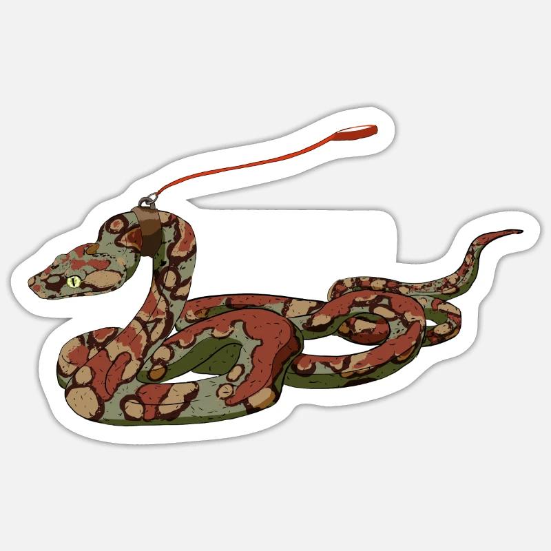 Boa constrictor on a leash in comic style Sticker size S (10 x 10 cm)
