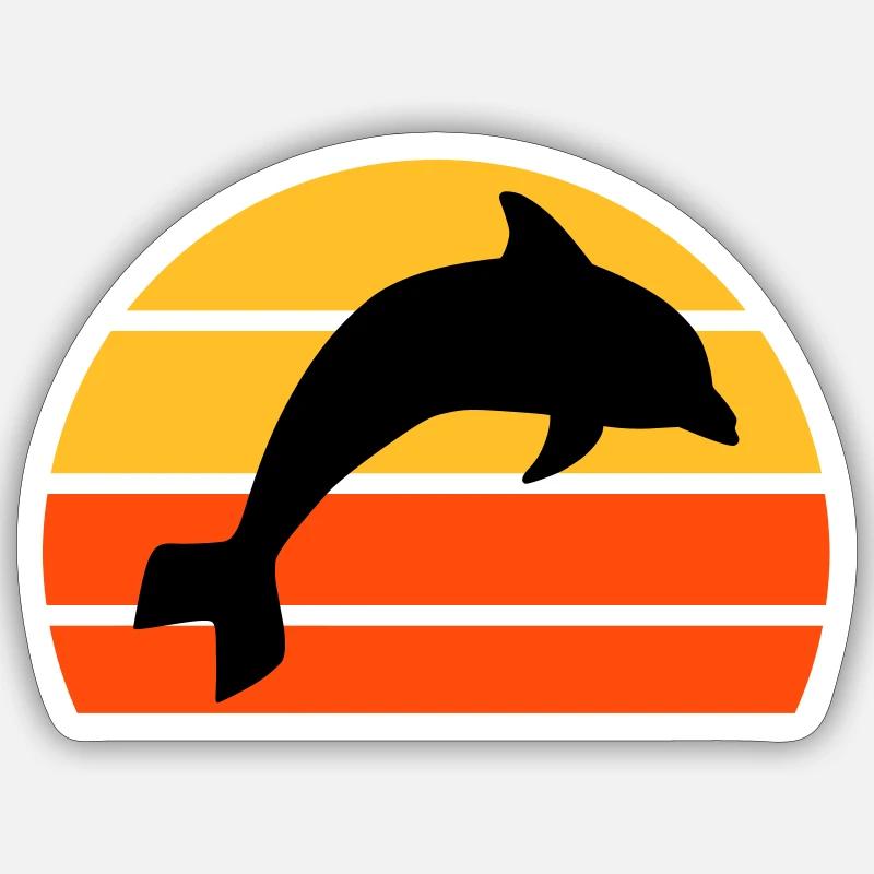 Springender Delphin vor einer geteilten Halbsonne Sticker Größe S (10 x 10 cm)