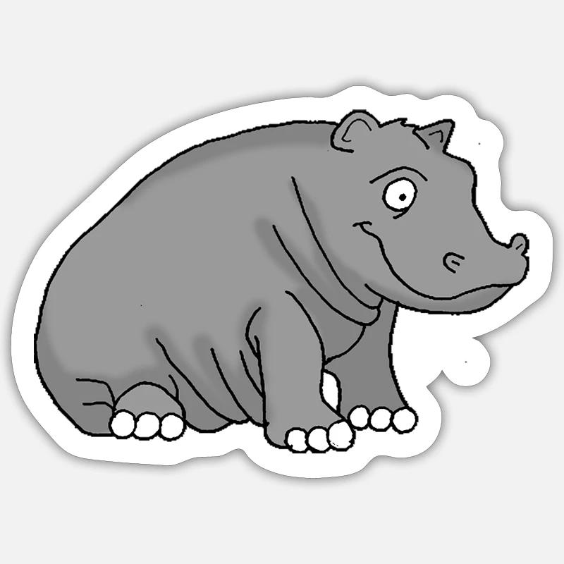 Hippopotame - Sticker taille S (10 x 10 cm) - blanc mat