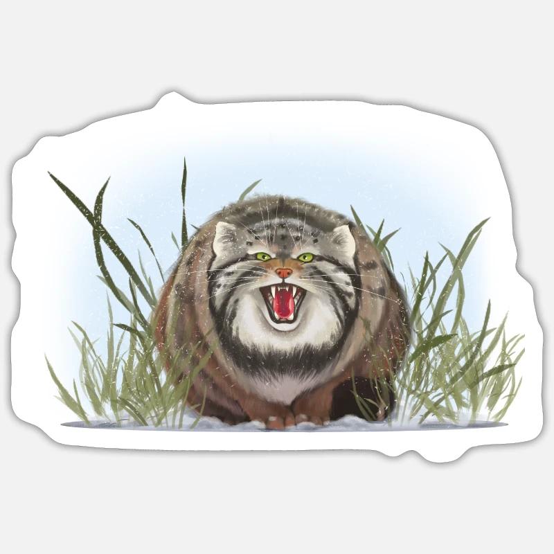 Manul n’aime pas caresser - Sticker taille S (10 x 10 cm) - blanc mat