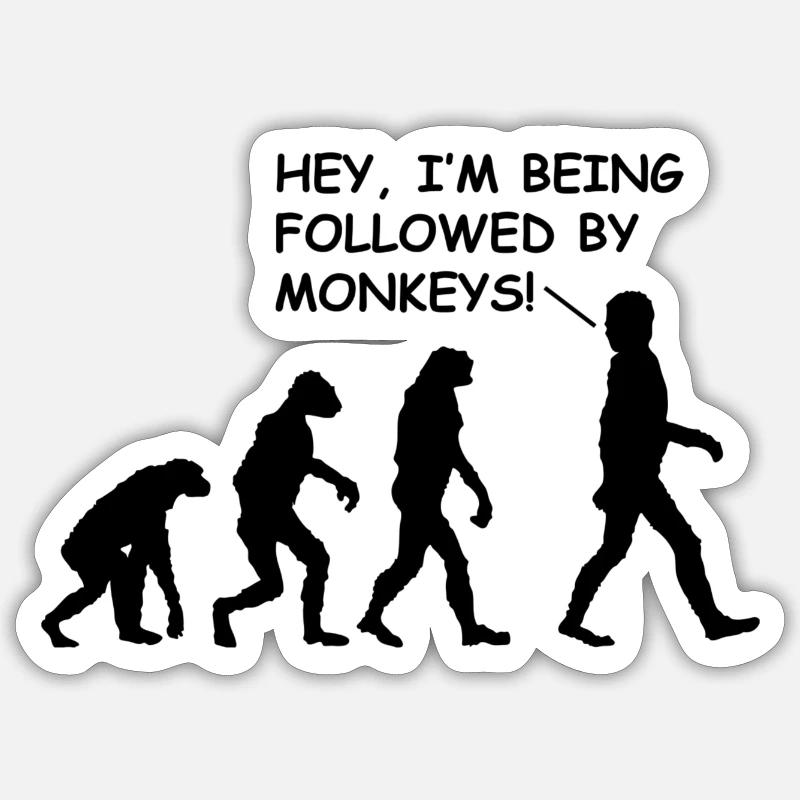 Affen Evolution Verfolgt von Affen Witziges Design Sticker Größe S (10 x 10 cm)