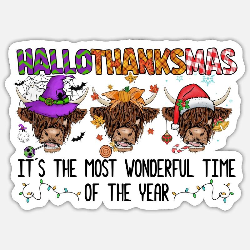 Happy Hallothanksmas - Sticker taille S (10 x 10 cm) - blanc mat