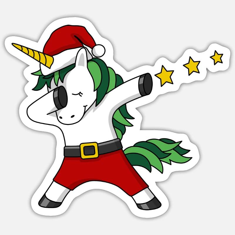 Weihnachten Einhorn dabing Weihnachtsmann - Sticker Größe S (10 x 10 cm) - Mattweiß