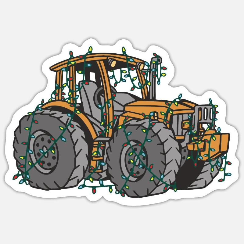 Tractor String Lights Farmer Christmas Gift Sticker size S (10 x 10 cm)