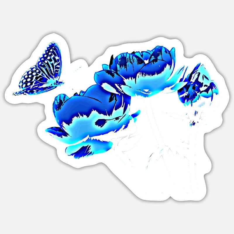 Papillon et fleurs - Sticker taille S (10 x 10 cm) - blanc mat
