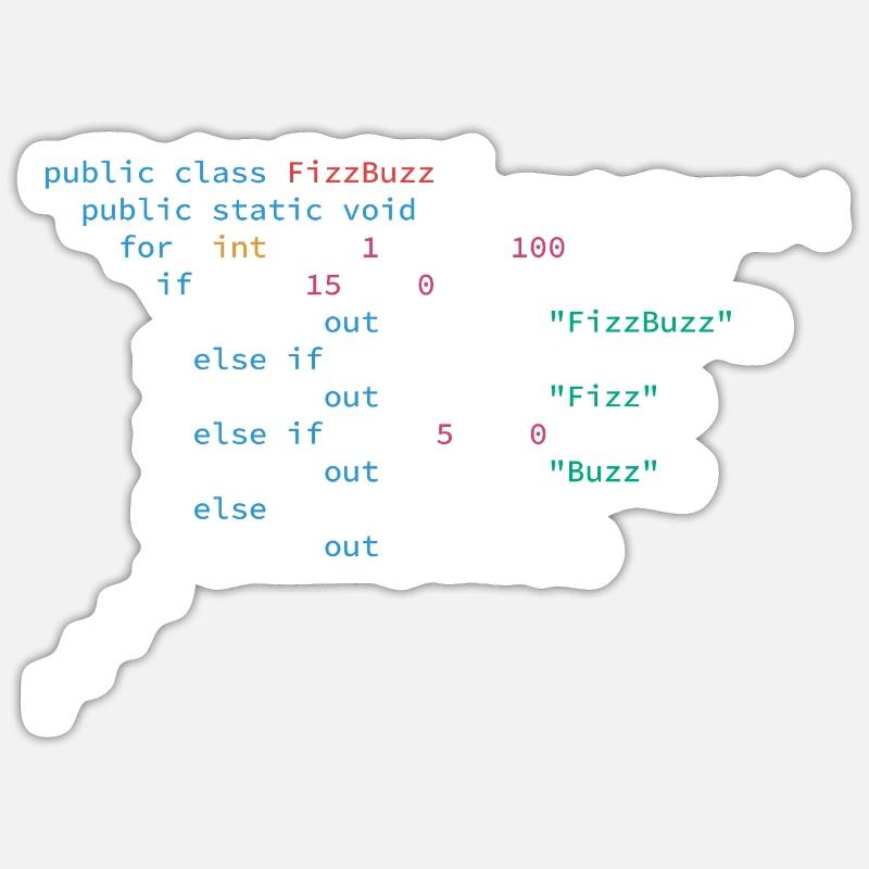 FizzBuzz algorithm programming language Java Sticker size S (10 x 10 cm)