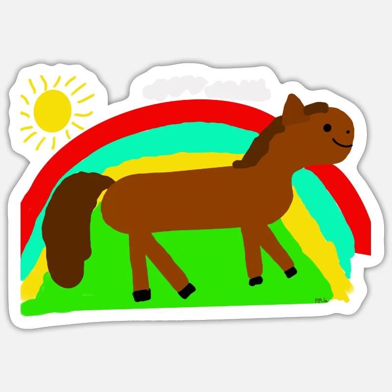 Regenbogen mit Pferd - Sticker Größe S (10 x 10 cm) - Mattweiß