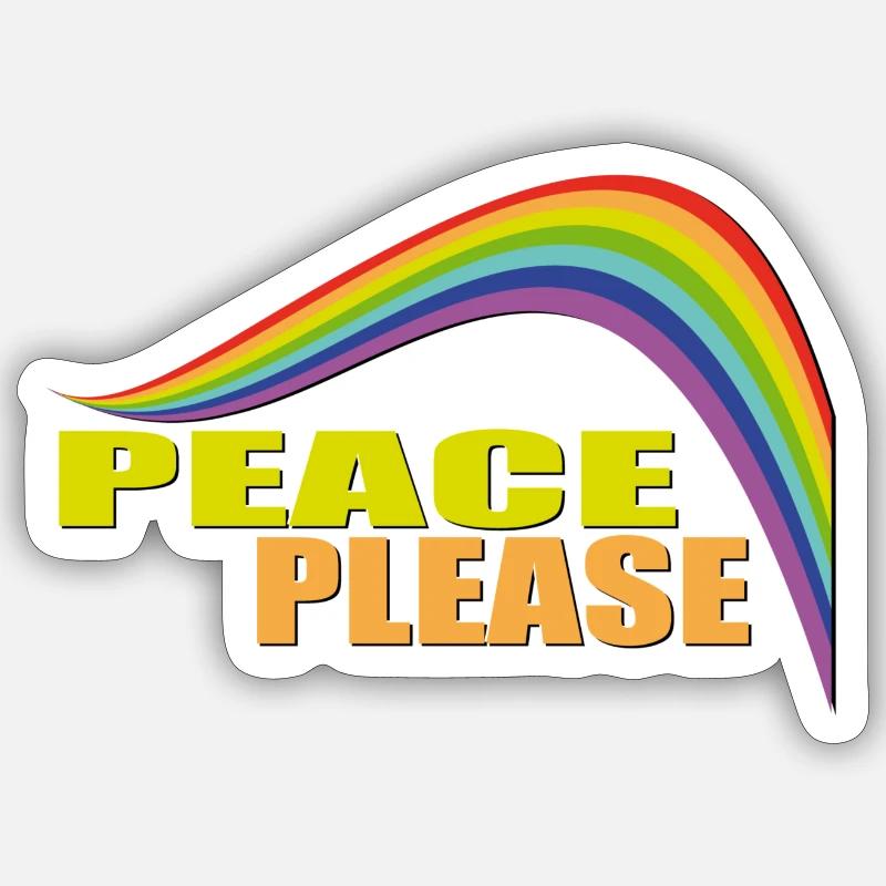 PEACE PLEASE with Rainbow - Sticker Größe S (10 x 10 cm) - Mattweiß