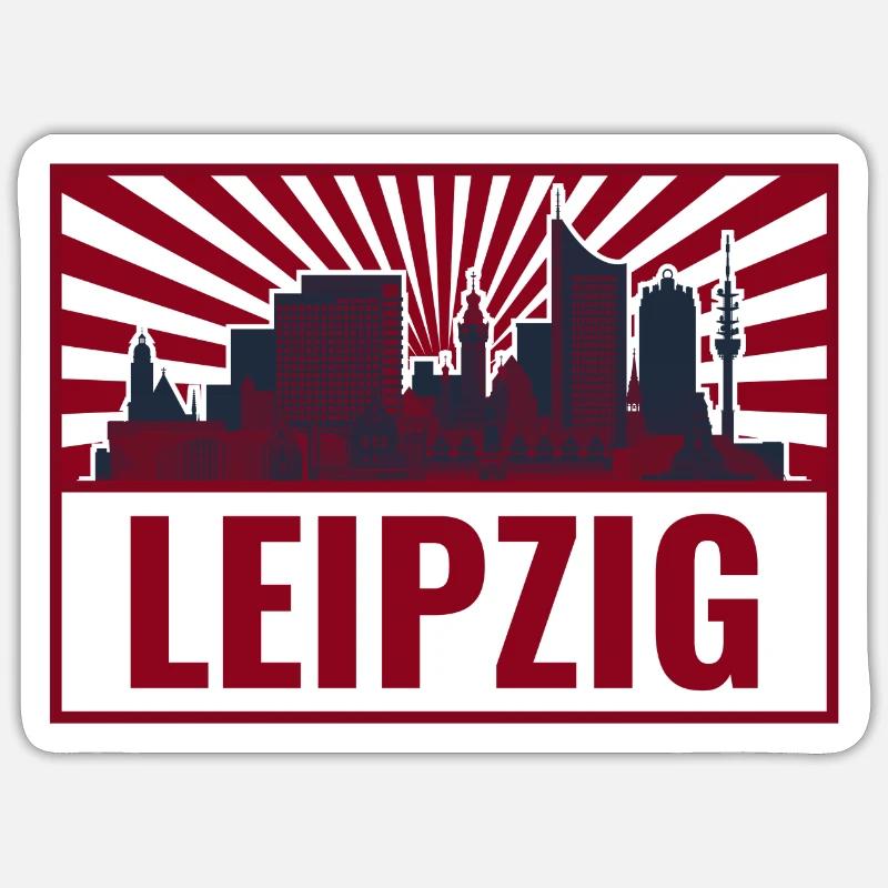 Leipzig Skyline Retro Red - Sticker size S (10 x 10 cm) - white matte