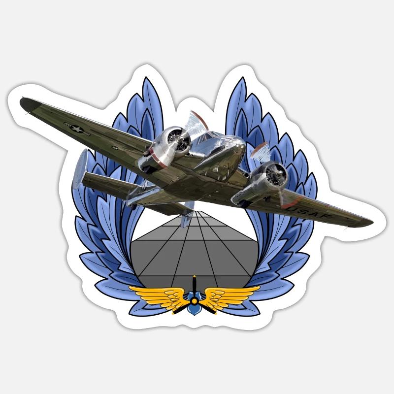 Beechcraft Modèle 18 - Sticker taille S (10 x 10 cm) - blanc mat