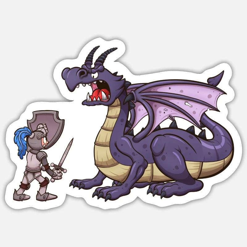Chevalier VS Dragon - Sticker taille S (10 x 10 cm) - blanc mat