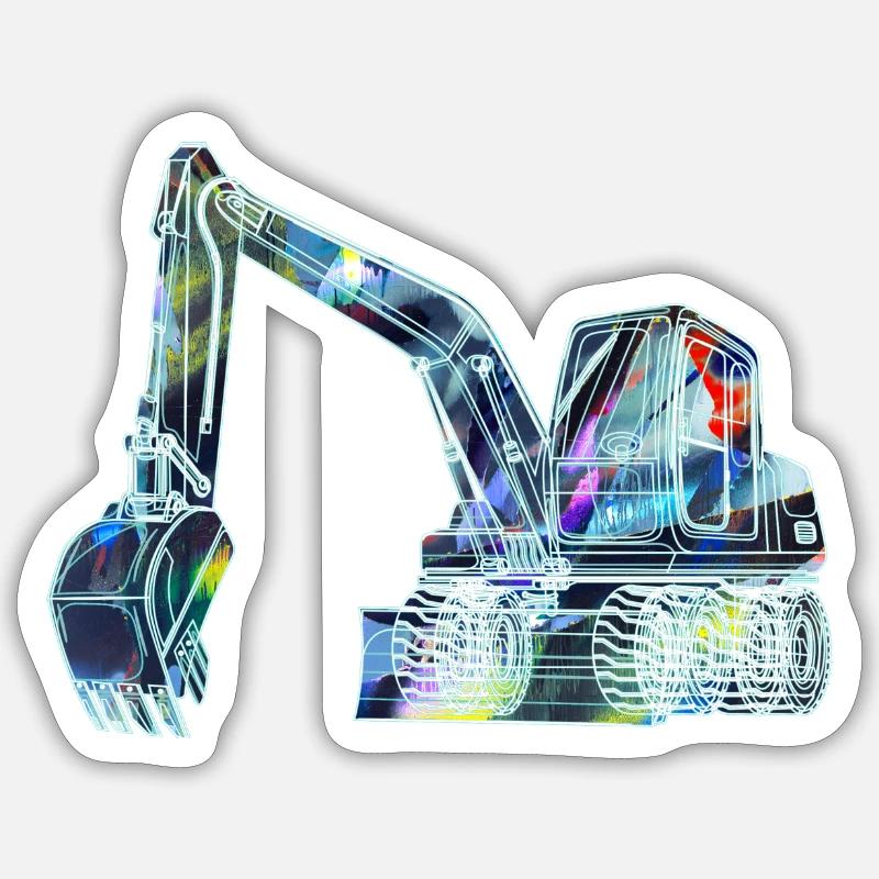 bagger,baggerfahren,baggerfahren,graffiti,bunt - Sticker Größe S (10 x 10 cm) - Mattweiß
