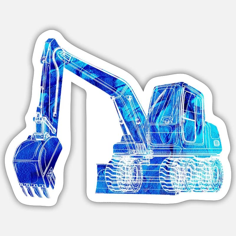 Excavatrice,Véhicule de construction,Conduite d’excavatrice,Graffiti,Bleu - Sticker taille S (10 x 10 cm) - blanc mat