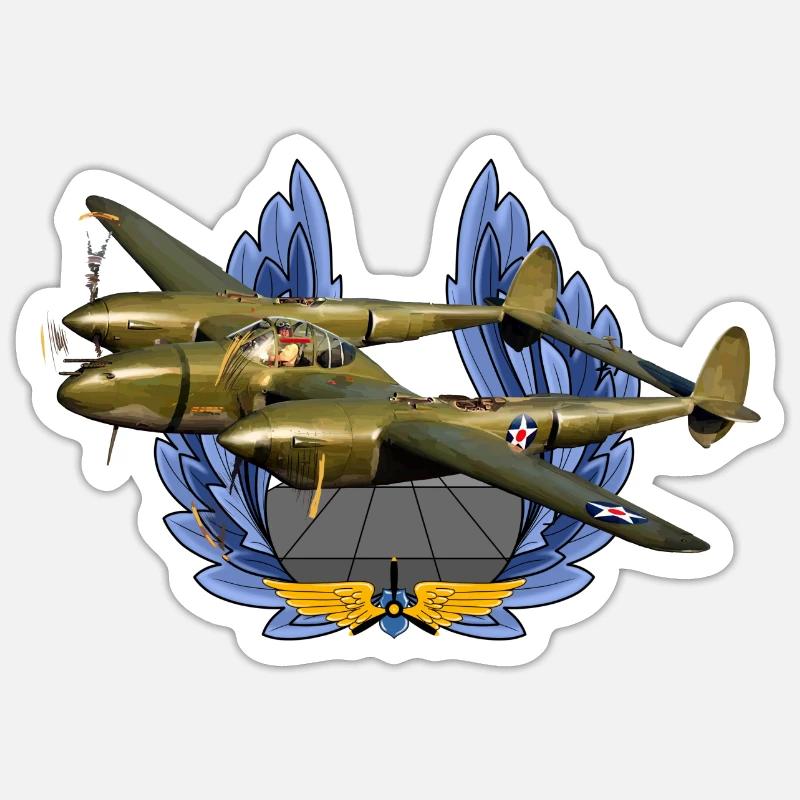 P-38 Lightning - Sticker taille S (10 x 10 cm) - blanc mat