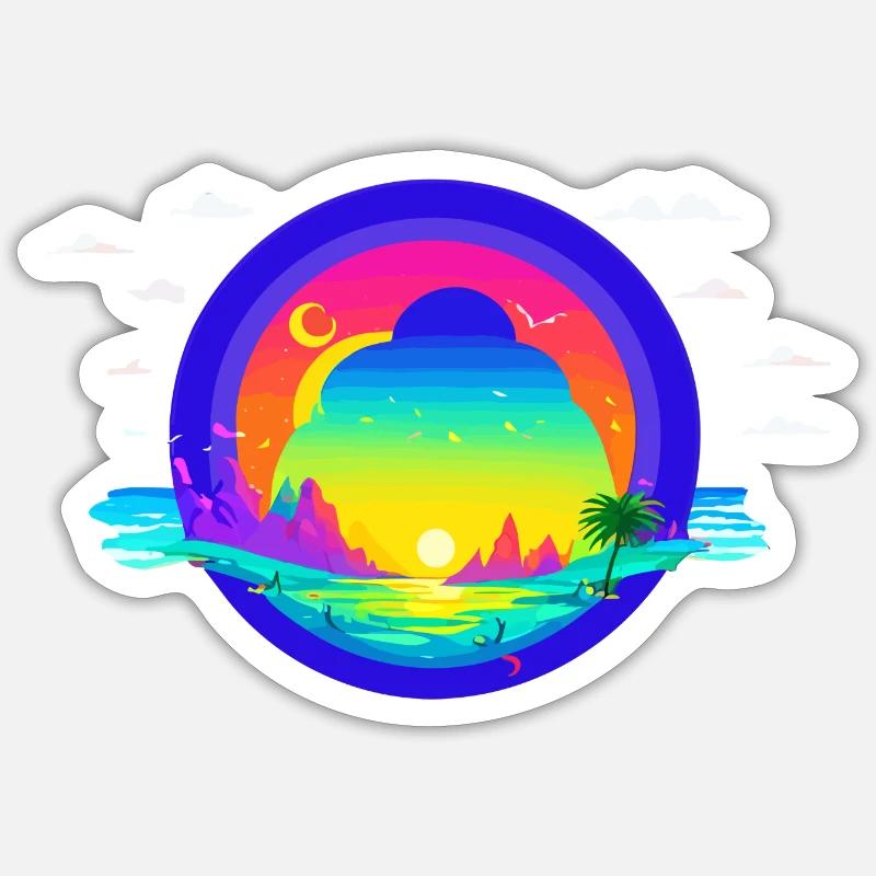 Plage au coucher du soleil - Sticker taille S (10 x 10 cm) - blanc mat