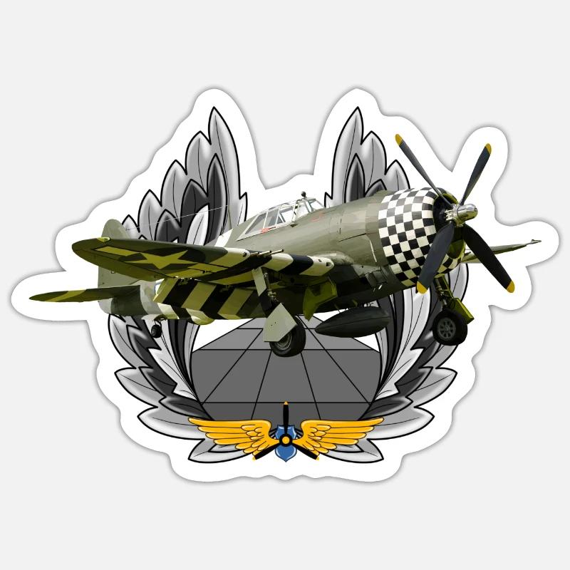 P-47 Thunderbolt - Sticker taille S (10 x 10 cm) - blanc mat