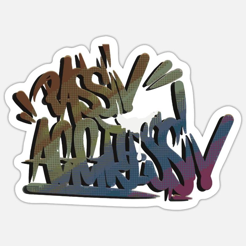 PASSIF AGRESSIF Lettrage graffiti - Sticker taille S (10 x 10 cm) - blanc mat