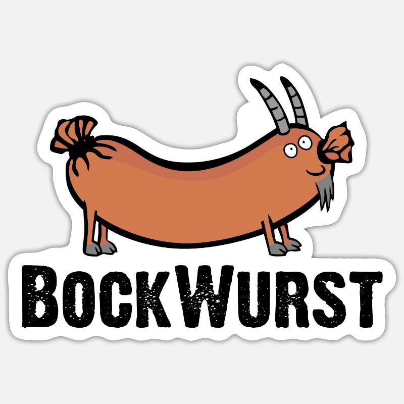 die Wurst, der Bock und die BockWurst - Sticker Größe S (10 x 10 cm) - Mattweiß