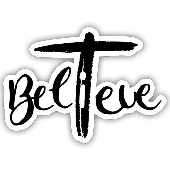 Believe im Kreuz - Sticker Größe S (10 x 10 cm) - Mattweiß - Vorne