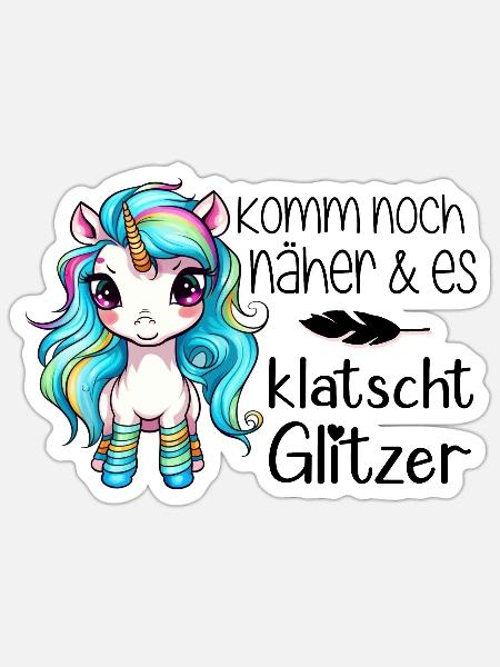 Einhorn & Es Klatscht Glitzer - Sticker Größe S (10 x 10 cm) - Mattweiß