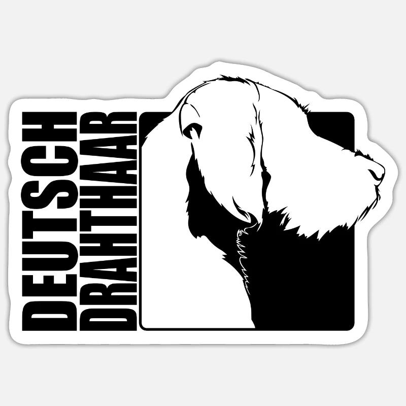 Deutsch Drahthaar Profil Hunde Jagdhund Wilsigns - Sticker Größe S (10 x 10 cm) - Mattweiß