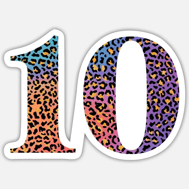 10e anniversaire léopard - Sticker taille S (10 x 10 cm) - blanc mat