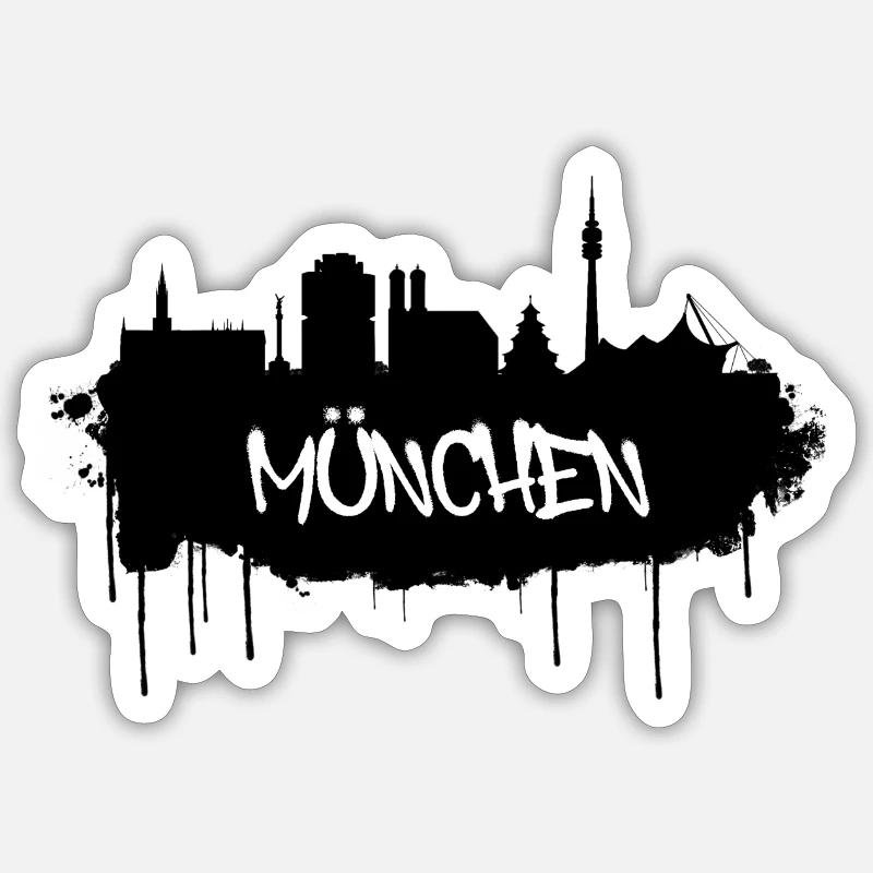 München Graffiti Skyline - Sticker Größe S (10 x 10 cm) - Mattweiß
