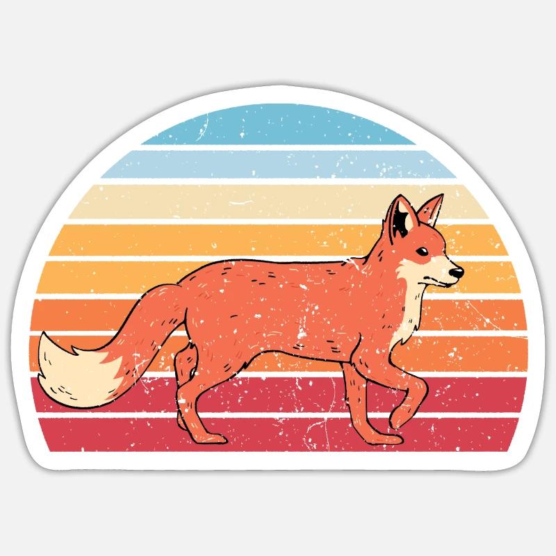 Renard rétro - Sticker taille S (10 x 10 cm) - blanc mat