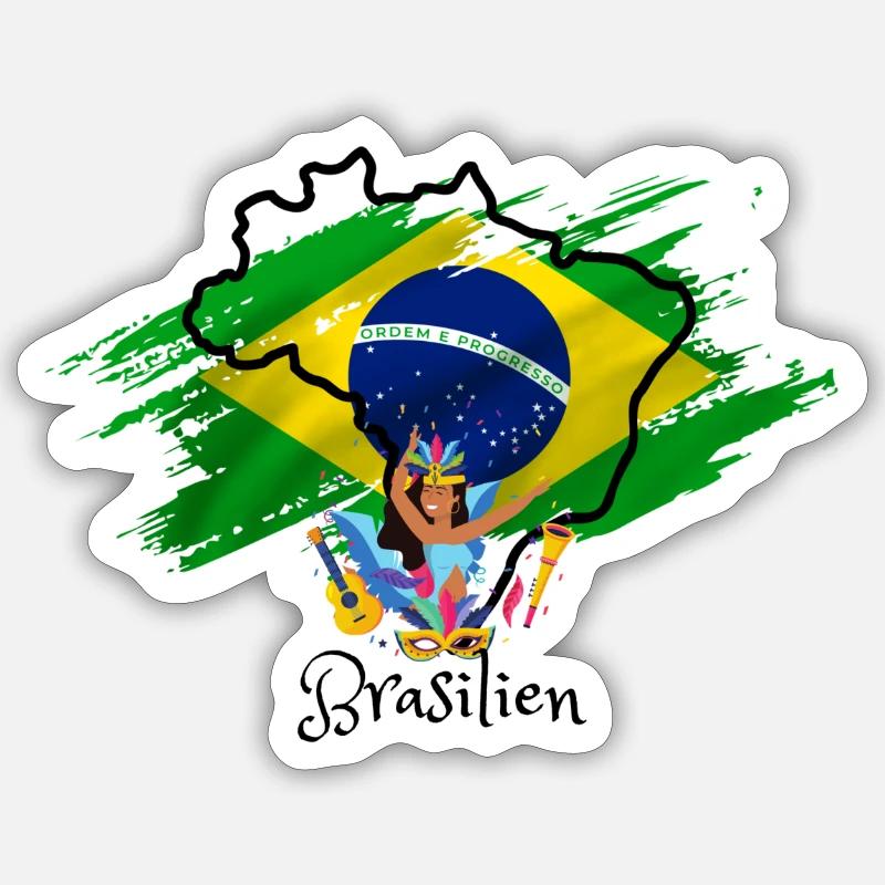 J’adore le Brésil - Sticker taille S (10 x 10 cm) - blanc mat