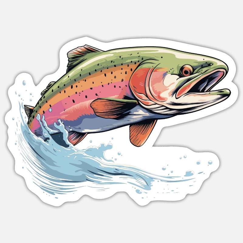 Regenbogenforelle - Sticker Größe S (10 x 10 cm) - Mattweiß