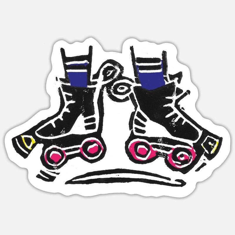 Rollerskates Crabwalk Rollschuhe Bunt Linolschnitt Sticker Größe S (10 x 10 cm)