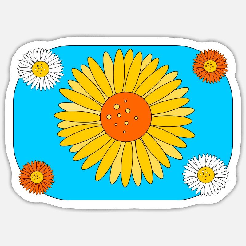 Gerbera sur turquoise - Sticker taille S (10 x 10 cm) - blanc mat
