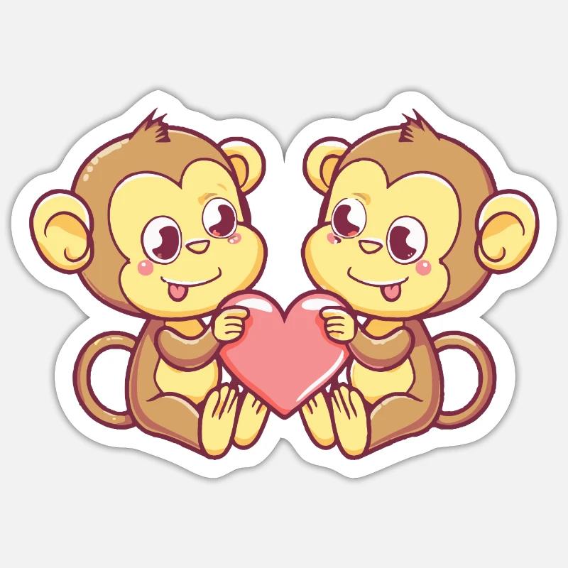 Monkey Comic Couple Love - Sticker size S (10 x 10 cm) - white matte