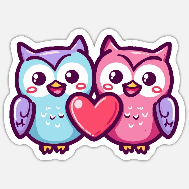 Eule Comic Paar Liebe - Sticker Größe S (10 x 10 cm) - Mattweiß