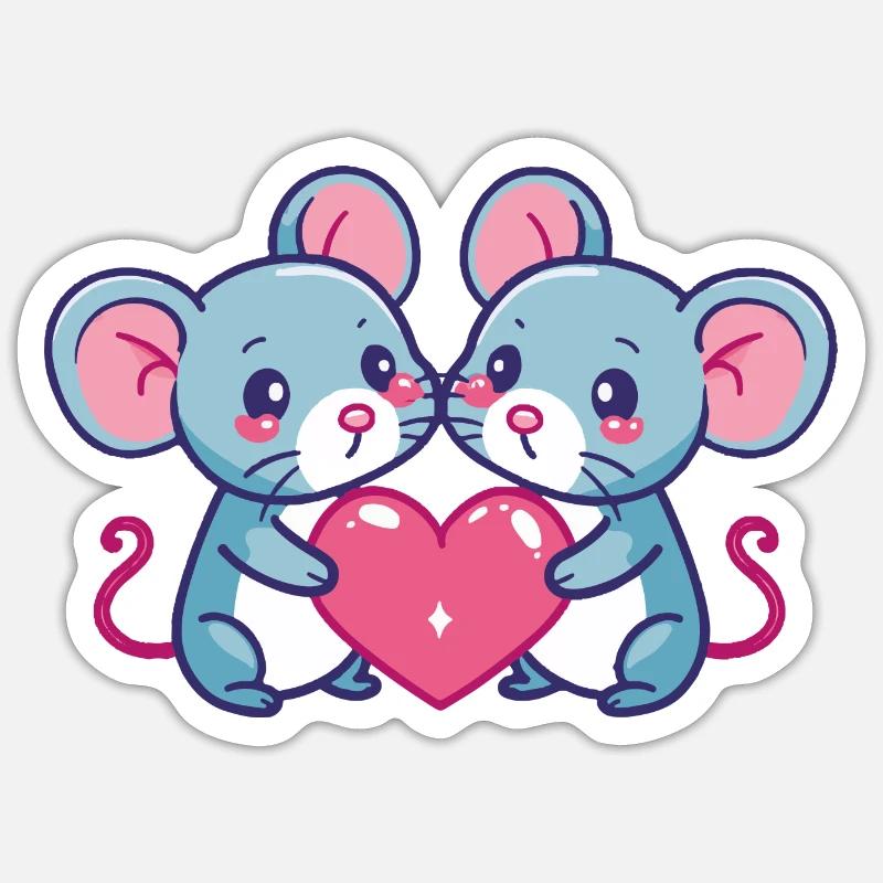 Maus Comic Paar Liebe - Sticker Größe S (10 x 10 cm) - Mattweiß