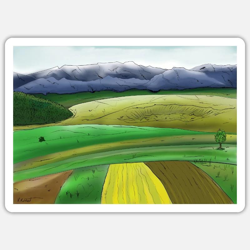 Comic Landschaft - Sticker Größe S (10 x 10 cm) - Mattweiß